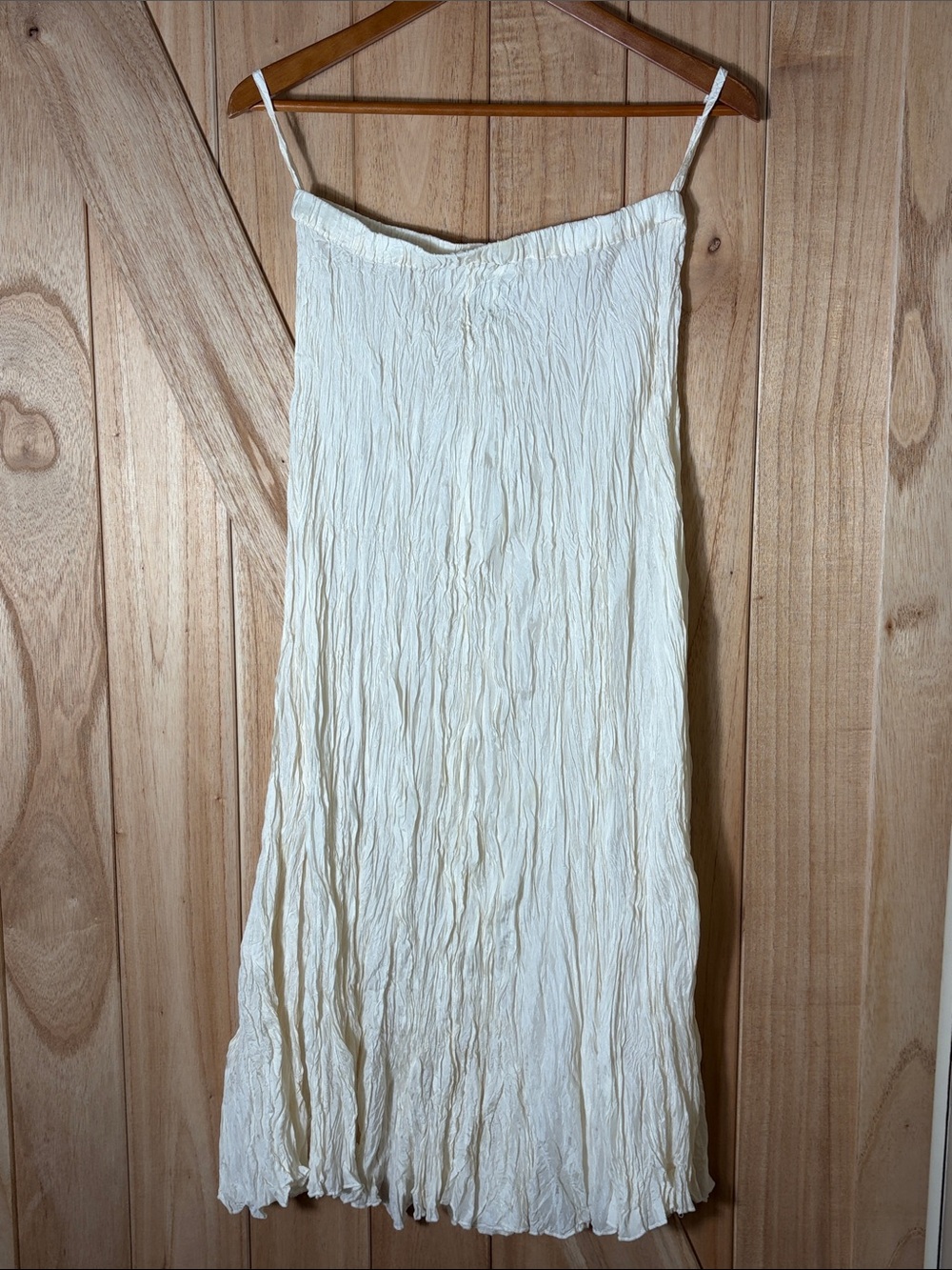 Ivy Club Classics 100% Silk Ivory Crinkle Maxi Skirt One Size 35” length
